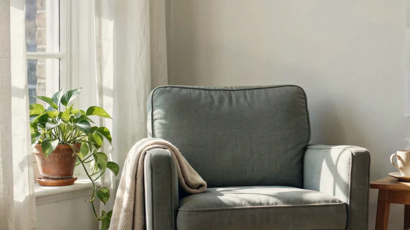 An armchair beside a sunlit window